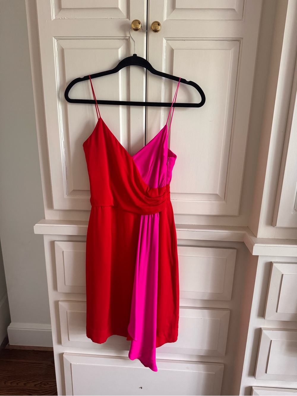 Milly Silk Two-Tone Red & Hot Pink Spaghetti Strap Mini Dress